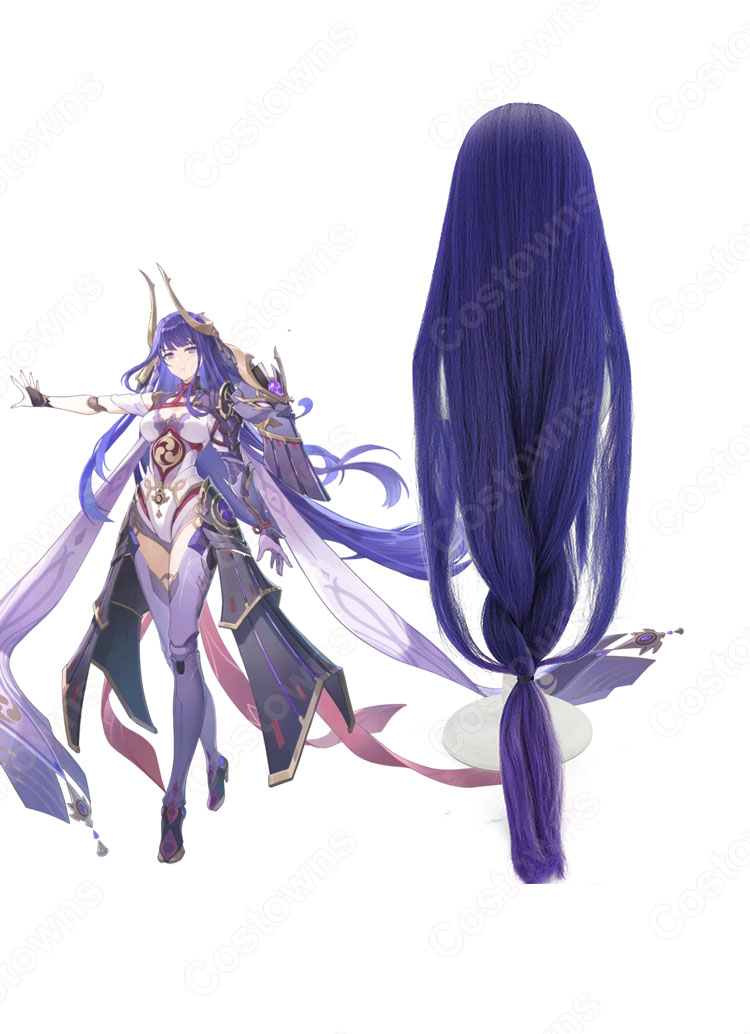 雷電将軍(らいでんしょうぐん) 禍津御建鳴神命 コスプレウィッグ 『原神』(げんしん) 薄櫻が綻ぶ時 耐熱かつら cosplay wig 通販-4