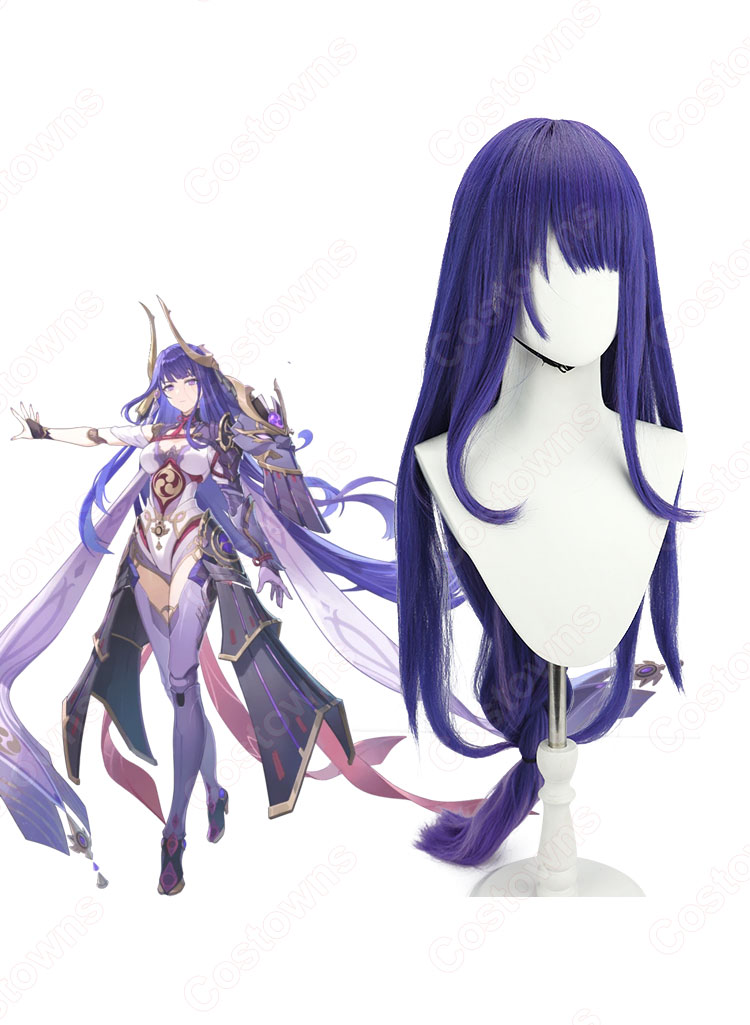 雷電将軍(らいでんしょうぐん) 禍津御建鳴神命 コスプレウィッグ 『原神』(げんしん) 薄櫻が綻ぶ時 耐熱かつら cosplay wig 通販-3
