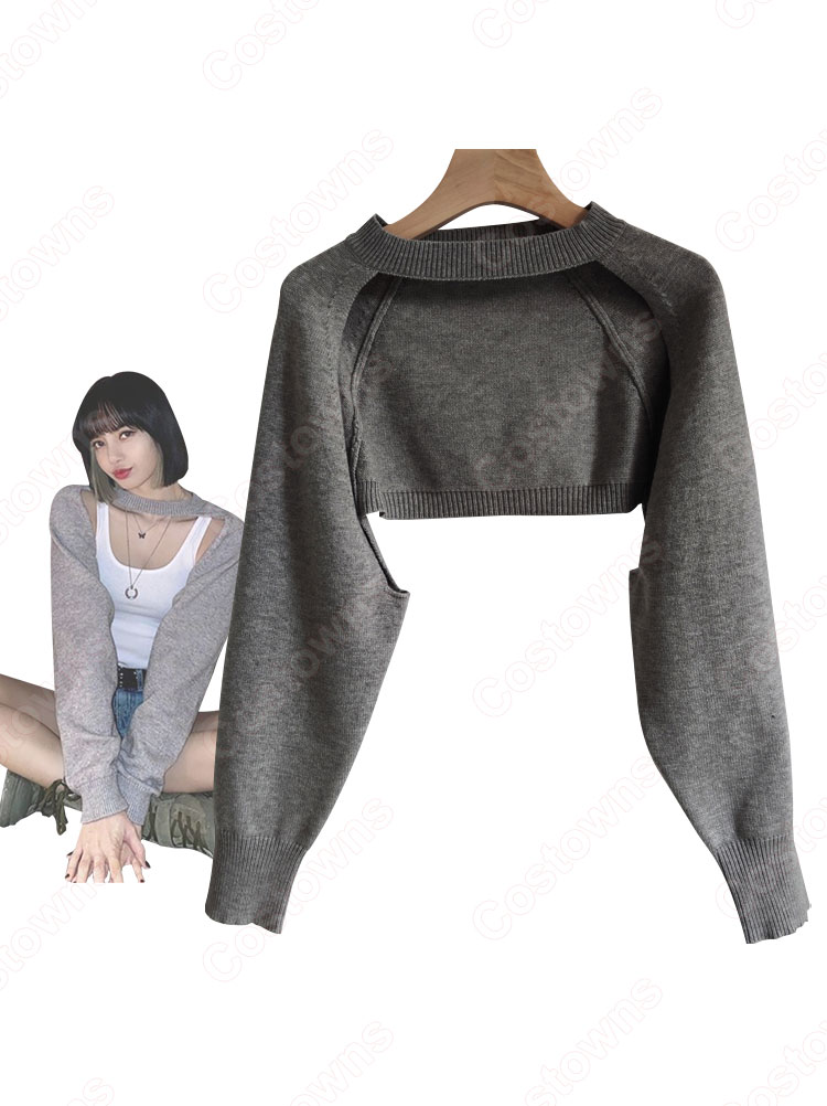 リサ(LISA ) 衣装 通販 「Lovesick Girls」 練習室服 Kポップ ダンス服 ニット セーター トップス 韓国 BLACKPINK BPアイドル衣装-3