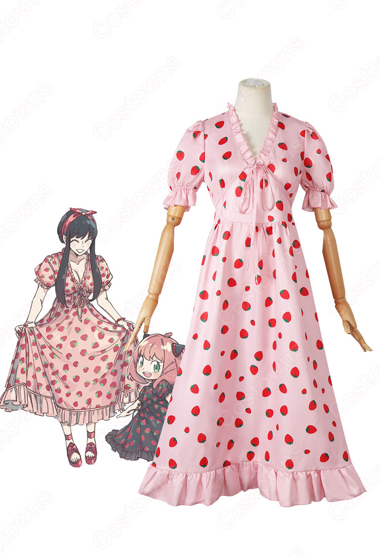 ヨル・フォージャー イチゴ柄 パフスリーブ ドレス コスプレ衣装 『SPY×FAMILY』（スパイファミリー） いばら姫 cosplay 仮装 変装-1