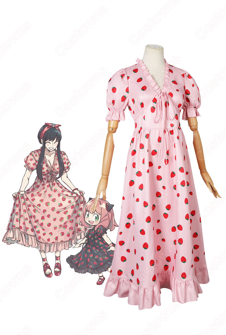ヨル・フォージャー イチゴ柄 パフスリーブ ドレス コスプレ衣装 『SPY×FAMILY』（スパイファミリー） いばら姫 cosplay 仮装 変装-2