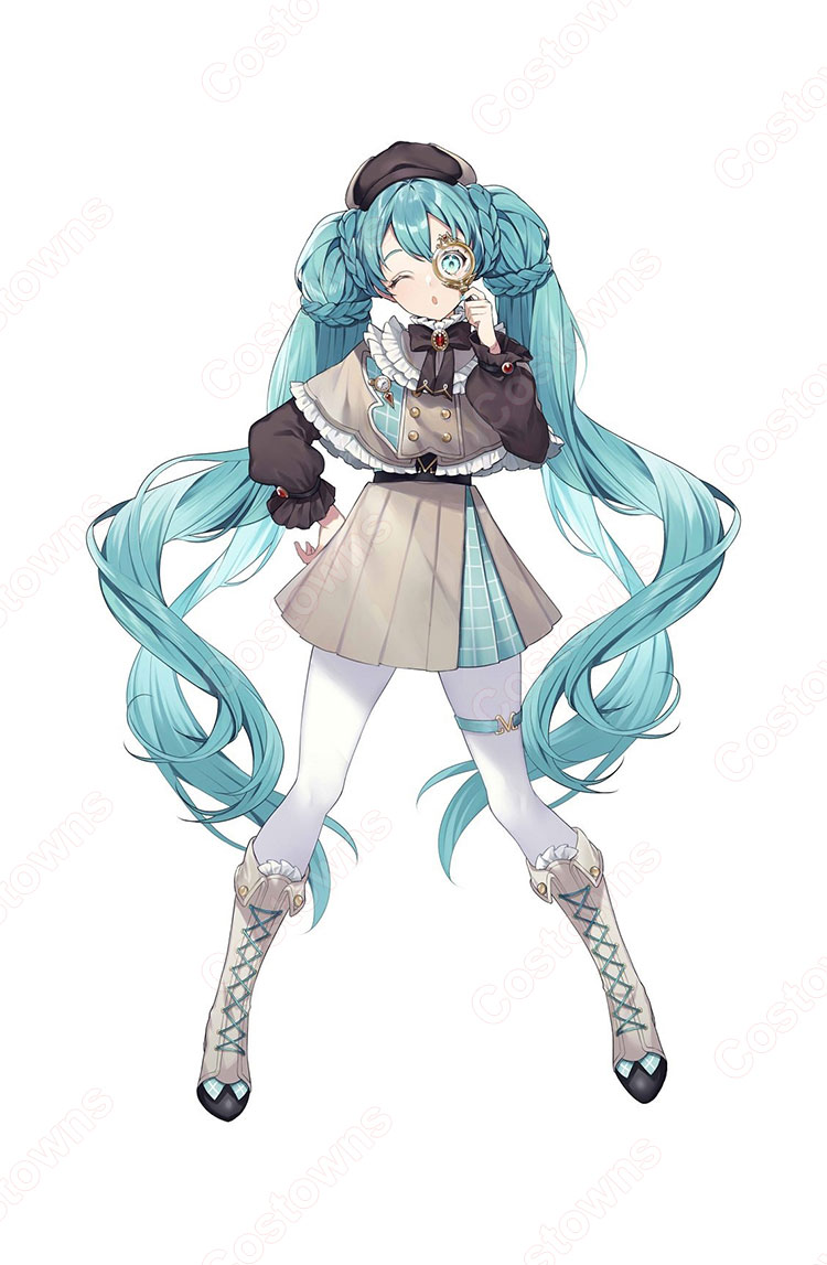 初音ミク 少女探偵 コスプレ衣装+ウィッグ+靴カバーフルセット 初音ミク 探偵ver 靴カバー コスプレ靴 コスプレ用 道具 - Costowns