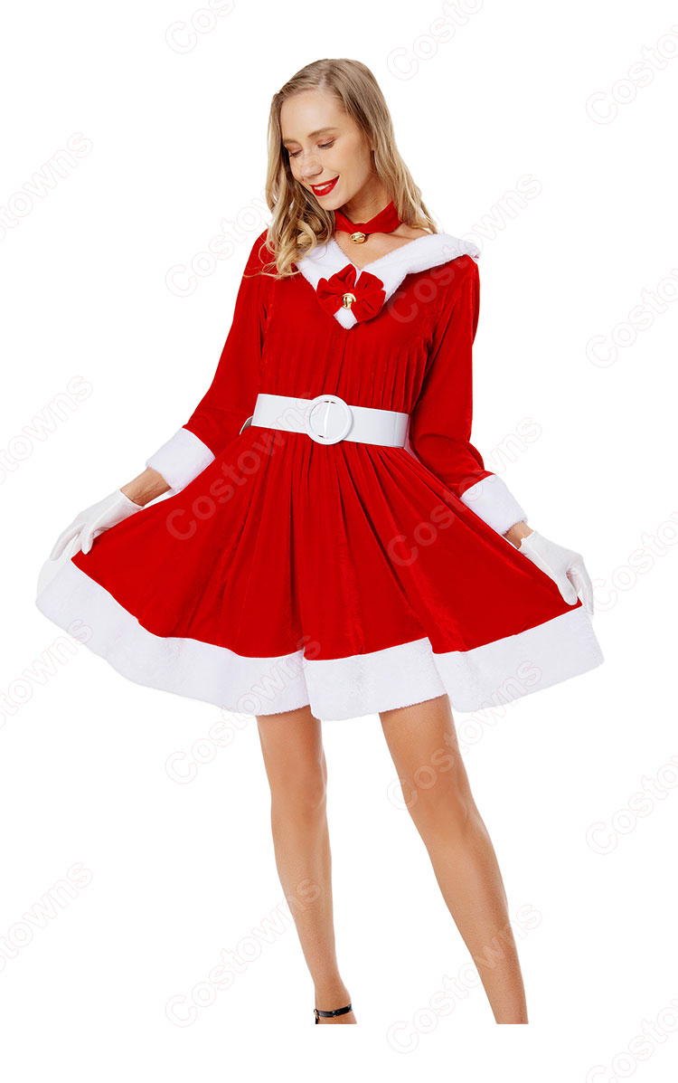 サンタ ワンピース クリスマスドレス 超かわいい ハロウィン 仮装 人気な 赤い ワンピース 日常着 パーティー 出演 イベント コスプレ衣装 セット-3