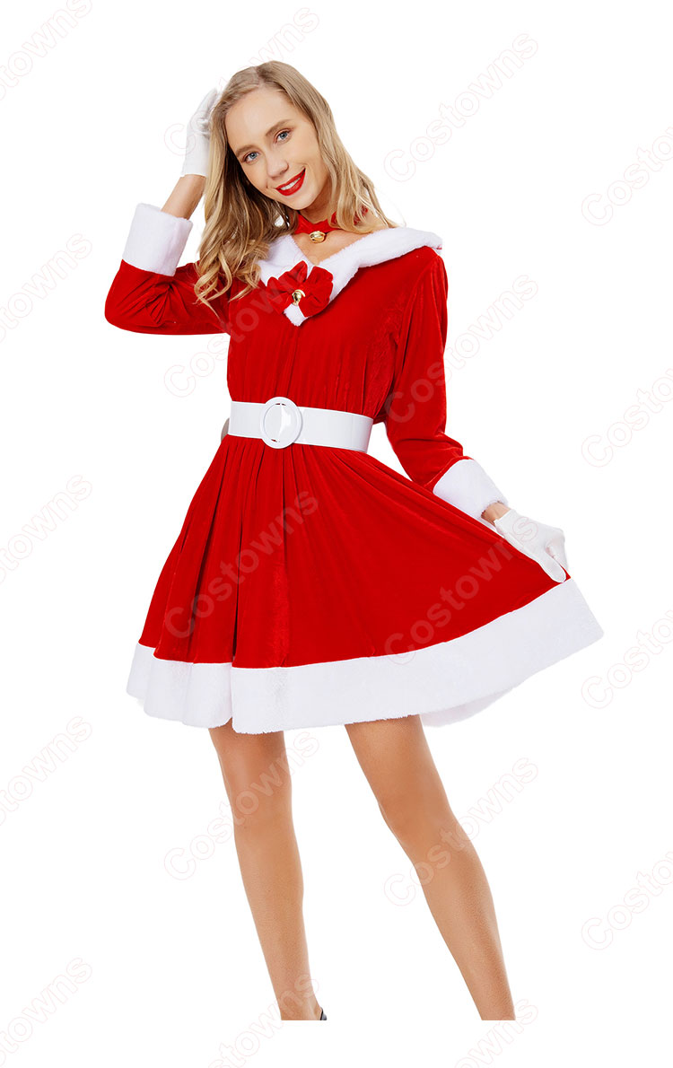 サンタ ワンピース クリスマスドレス 超かわいい ハロウィン 仮装 人気な 赤い ワンピース 日常着 パーティー 出演 イベント コスプレ衣装 セット-2