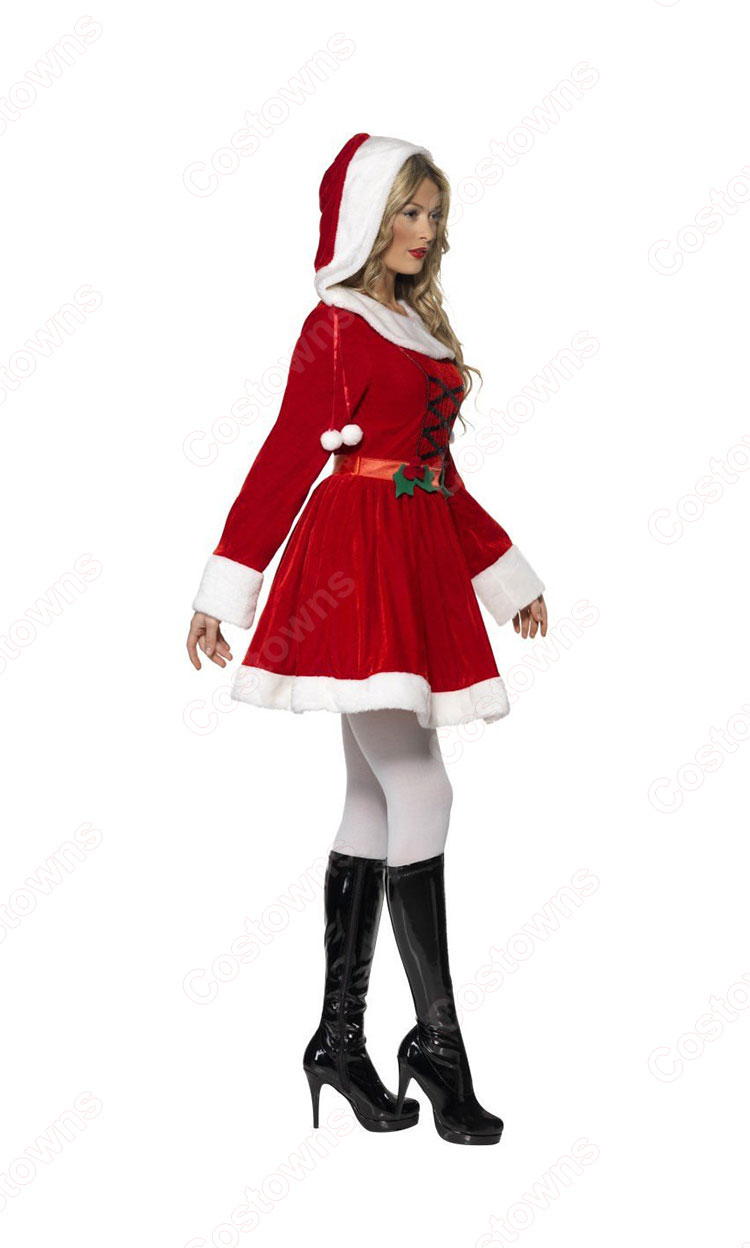 サンタ ワンピース コスプレ クリスマス コス レディース 超かわいい サンタ衣装 キャラクター衣装 赤 サンタ コスチューム サンタ 長袖 帽子付け ワンピース 仮装-2