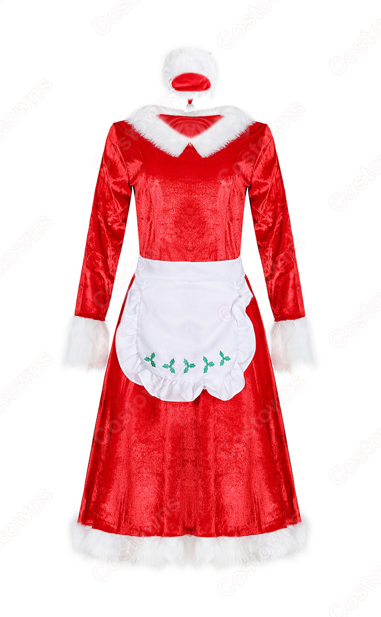 サンタガール メイド風 コスプレ 赤 サンタ コスチューム 長袖 襟付き ワンピース 可愛い v襟 クリスマス 衣装 着痩せ サンタ 仮装 サンタ ワンピース オシャレ サンタコス 衣装 クリスマス グッズ-2