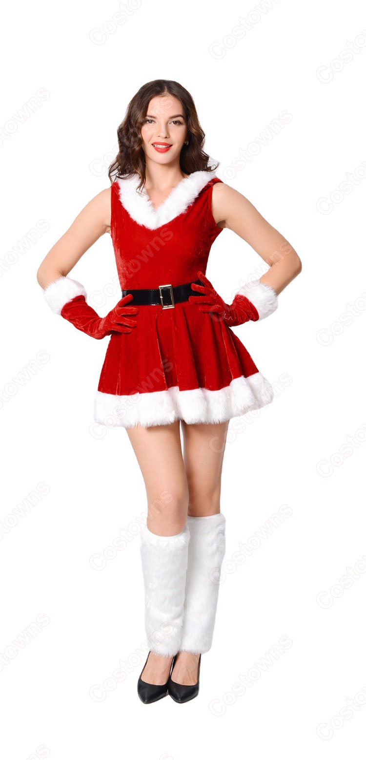 サンタ ワンピース コスプレ サンタクロース 仮装 セクシー v襟 コスチューム ノースリーブ ワンピース 帽子付き フリーサイズ クリスマス 仮装 セクシー 可愛い レディース コスプレ衣装 クリスマス コスプレ 大人用 コスチューム セット-1