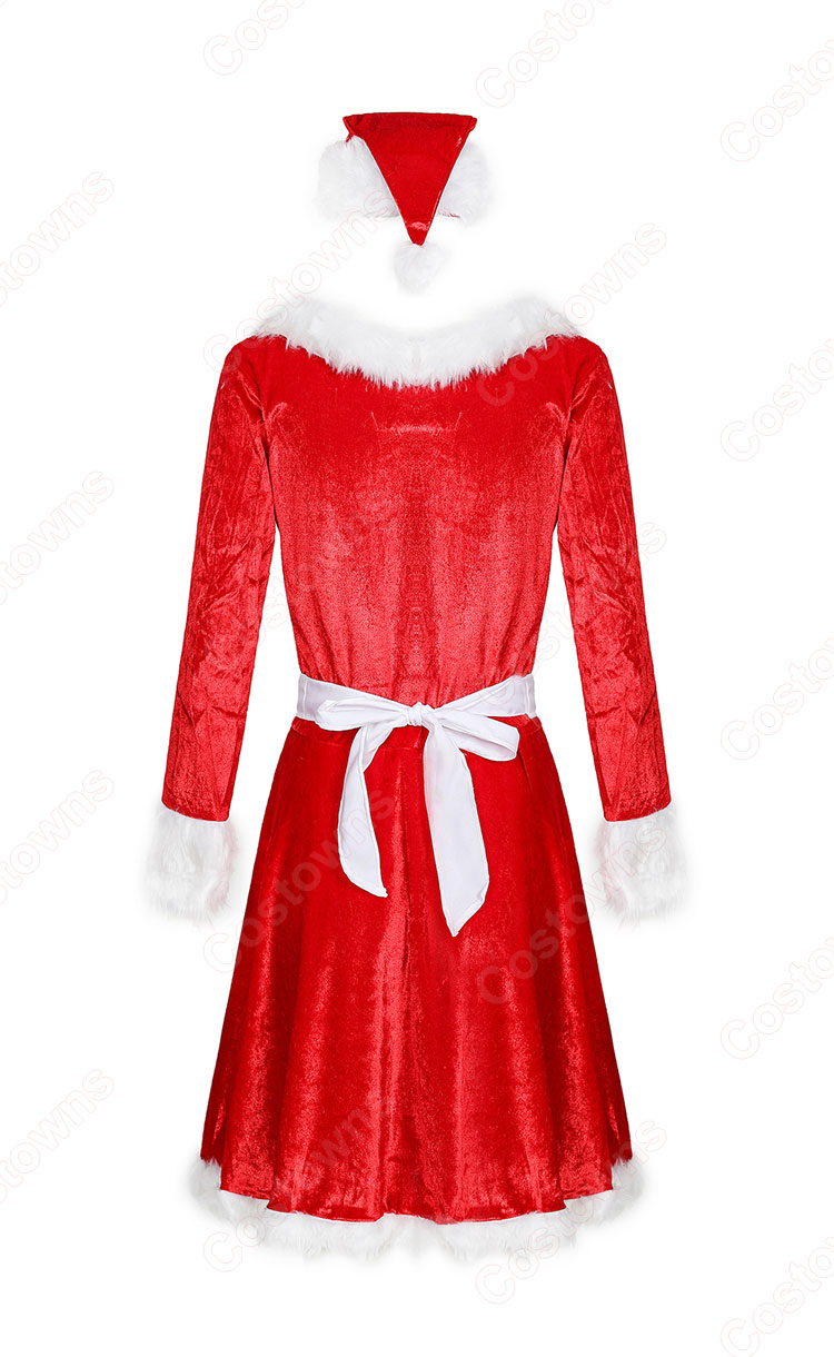 サンタガール メイド風 コスプレ 赤 サンタ コスチューム 長袖 襟付き ワンピース 可愛い v襟 クリスマス 衣装 着痩せ サンタ 仮装 サンタ ワンピース オシャレ サンタコス 衣装 クリスマス グッズ-4