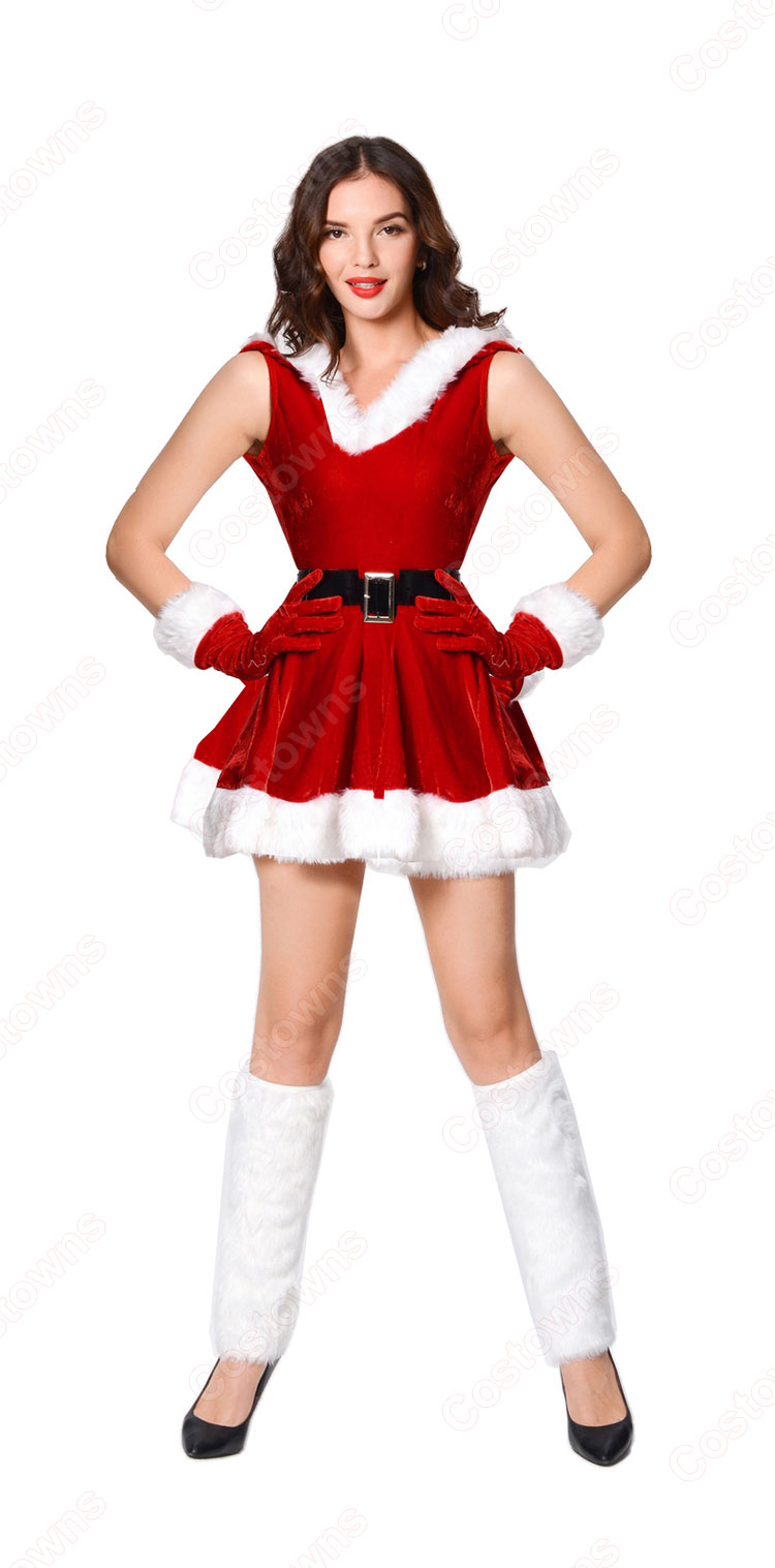 サンタ ワンピース コスプレ サンタクロース 仮装 セクシー v襟 コスチューム ノースリーブ ワンピース 帽子付き フリーサイズ クリスマス 仮装 セクシー 可愛い レディース コスプレ衣装 クリスマス コスプレ 大人用 コスチューム セット-3