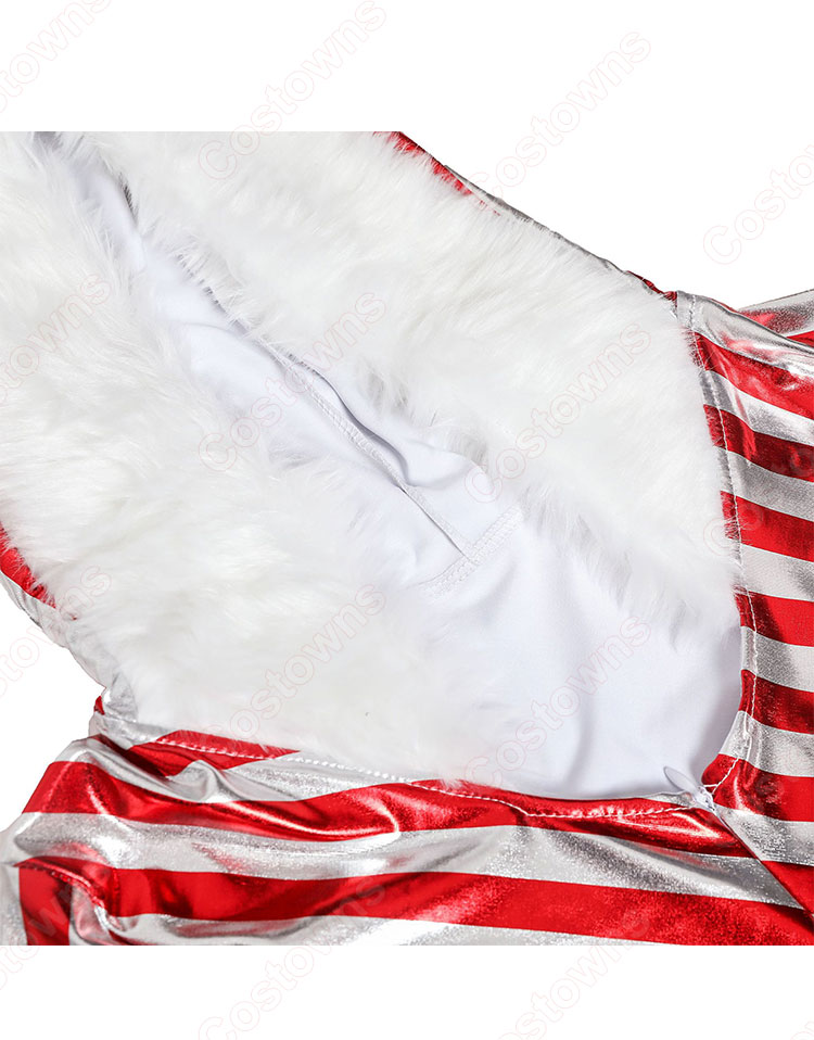 クリスマス コスチューム サンタ コスプレ レディース セクシー パーティーコス シンプル 可愛い 縞 ワンピース サンタクロース 防寒 衣装 長袖 フード付き ワンピース-6