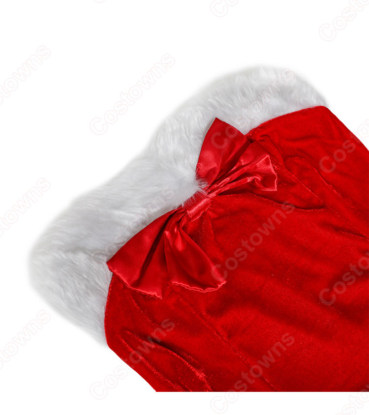 クリスマス コスチューム 2段フリルワンピース サンタ コスプレ レディース セクシー パーティー コス ベアトップ ワンピース サンタクロース 衣装 ケープ付き 帽子 ワンピース 3点 セット-7