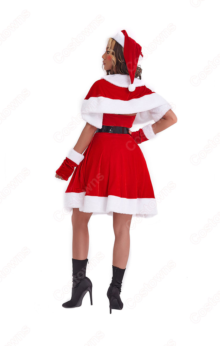 クリスマス コスチューム ケープ付き ワンピース サンタ コスプレ レディース セクシー 着痩せ サンタ ワンピース ベアトップ ワンピース サンタクロース 衣装 5点 セット-5