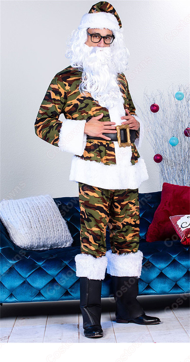 サンタクロース コスプレ衣装 迷彩柄 クリスマス 衣装 クリスマス テーマパーティー衣装 大人 男性用 仮装-1