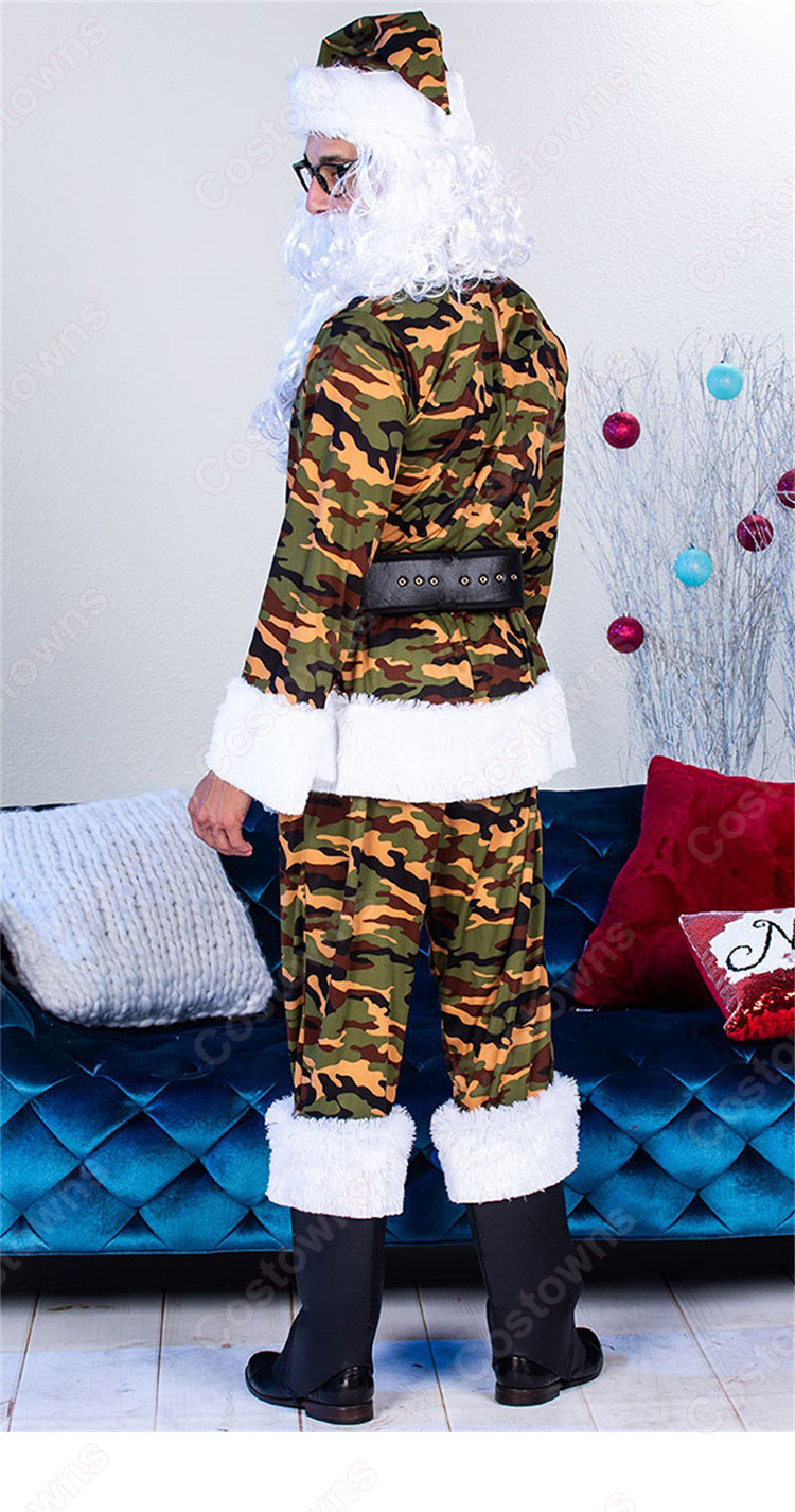サンタクロース コスプレ衣装 迷彩柄 クリスマス 衣装 クリスマス テーマパーティー衣装 大人 男性用 仮装-3