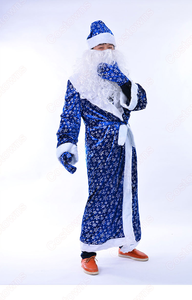 サンタクロース コスプレ衣装 青 雪ポイント柄 クリスマス 衣装 クリスマス テーマパーティー衣装 大人 男性用 仮装-4