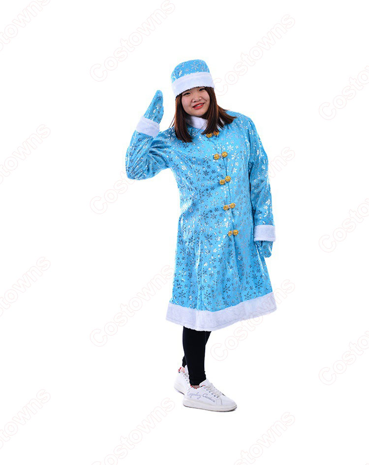 クリスマス コスプレ衣装 レディース 青 雪ポイント柄 クリスマス 衣装 クリスマス テーマパーティー衣装-5