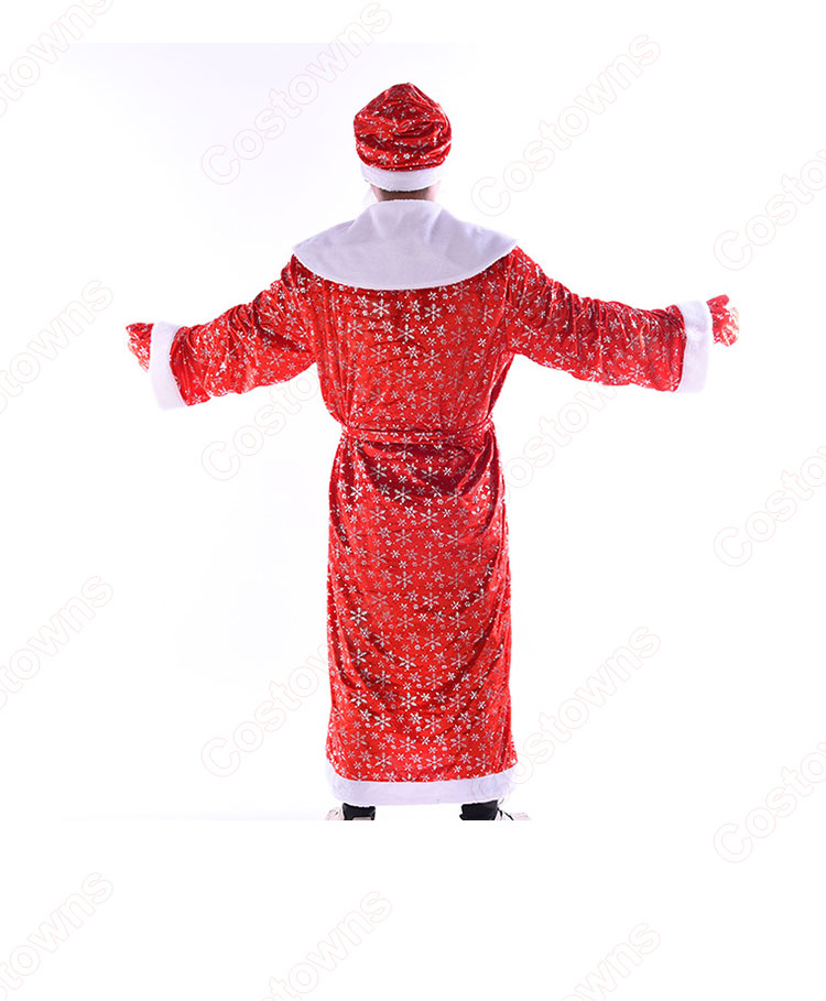 サンタクロース コスプレ衣装 赤 雪ポイント柄 クリスマス 衣装 クリスマス テーマパーティー衣装 大人 男性用 仮装-3