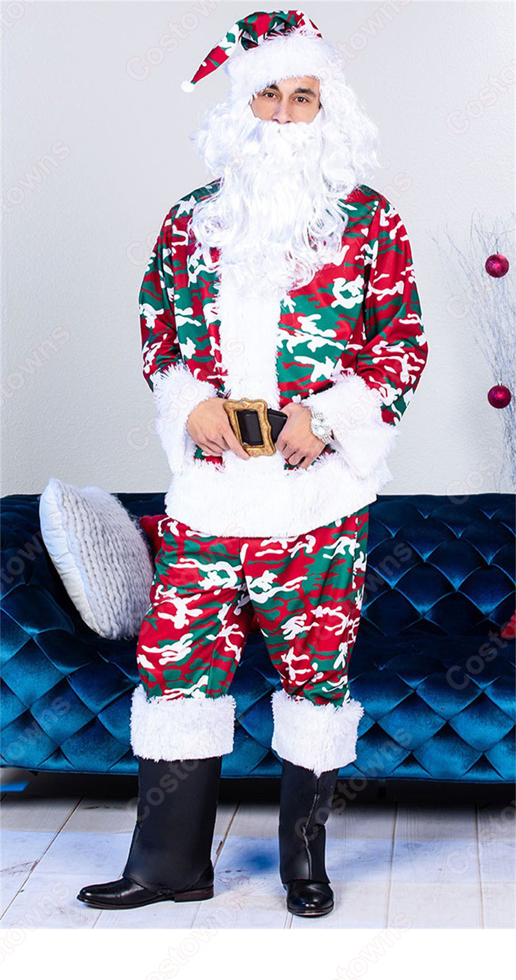 サンタクロース コスプレ衣装 迷彩柄 クリスマス 衣装 クリスマス テーマパーティー衣装 大人 男性用 仮装-4
