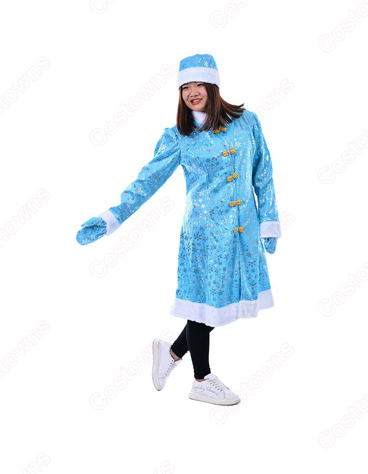 クリスマス コスプレ衣装 レディース 青 雪ポイント柄 クリスマス 衣装 クリスマス テーマパーティー衣装-6
