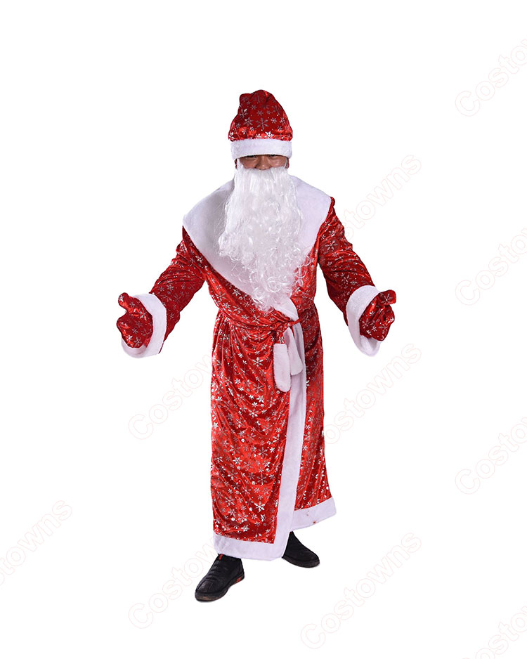 サンタクロース コスプレ衣装 赤 雪ポイント柄 クリスマス 衣装 クリスマス テーマパーティー衣装 大人 男性用 仮装-1