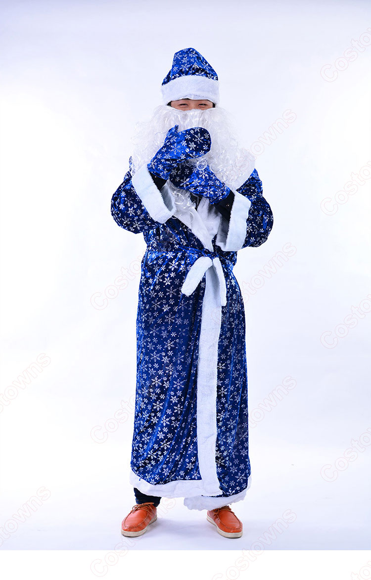 サンタクロース コスプレ衣装 青 雪ポイント柄 クリスマス 衣装 クリスマス テーマパーティー衣装 大人 男性用 仮装-1