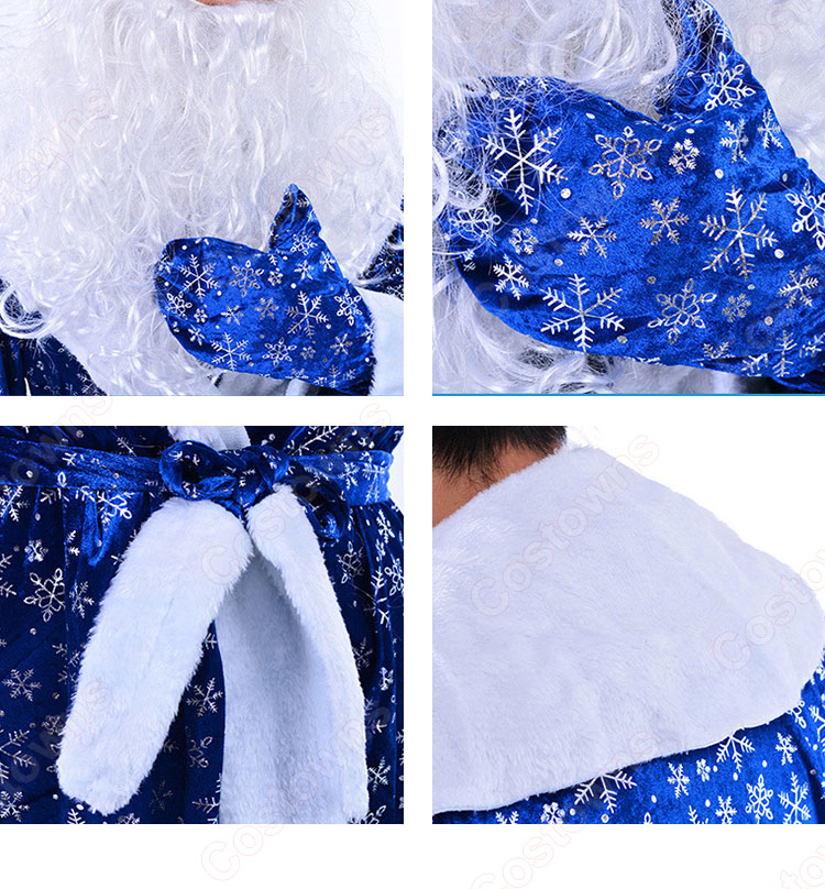 サンタクロース コスプレ衣装 青 雪ポイント柄 クリスマス 衣装 クリスマス テーマパーティー衣装 大人 男性用 仮装-2