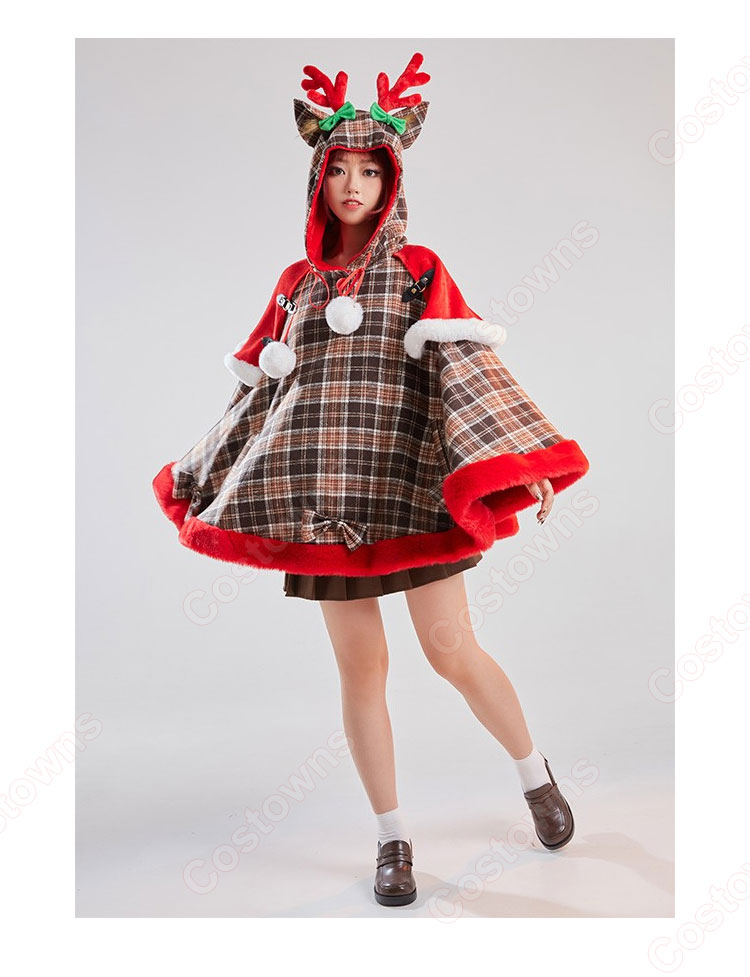 クリスマス コスプレ衣装 可愛い トナカイ マント 防寒 帽子付き