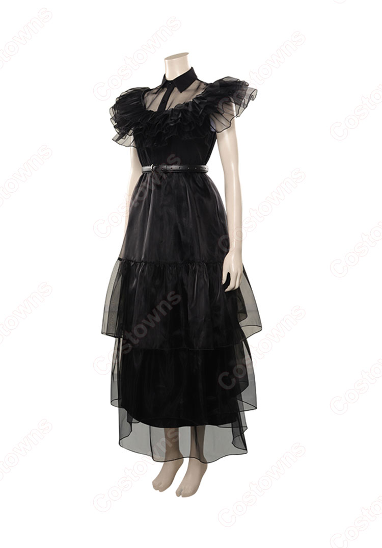 ウェンズデー・アダムス コスプレ衣装 『アダムス・ファミリー』 学校 ダンス 黒ドレス cosplay 仮装 変装-3