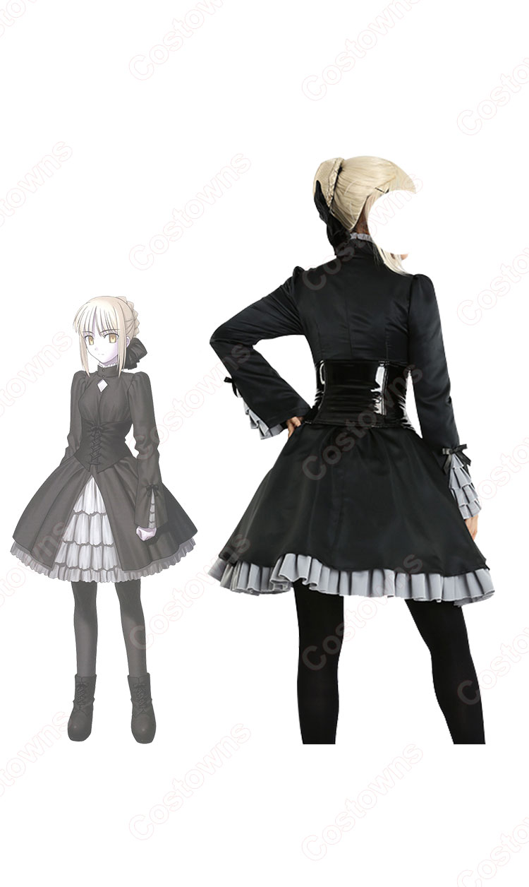 黒セイバー ドレス コスプレ衣装 『Fate/hollow ataraxia』 黒いゴシックロリータ 私服 黒ワンピース cosplay 仮装 変装-2
