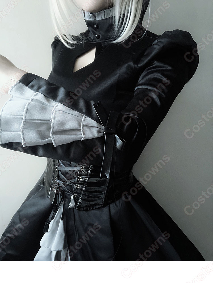 黒セイバー ドレス コスプレ衣装 『Fate/hollow ataraxia』 黒いゴシックロリータ 私服 黒ワンピース cosplay 仮装 変装-4