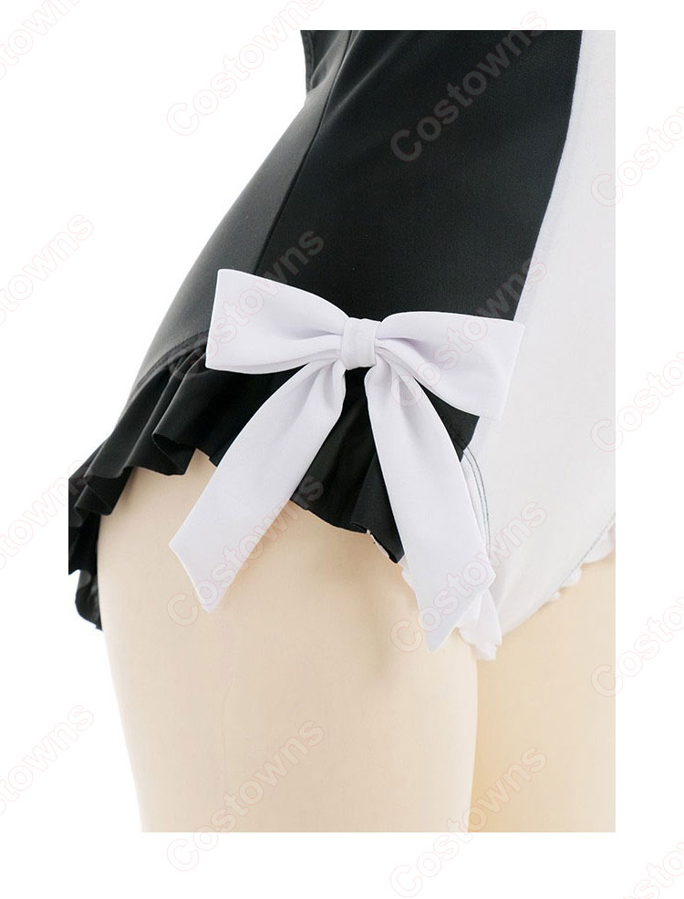 メイド 水着 黒と白のメイド服 可愛い レオタード 水着ボディスーツ-7