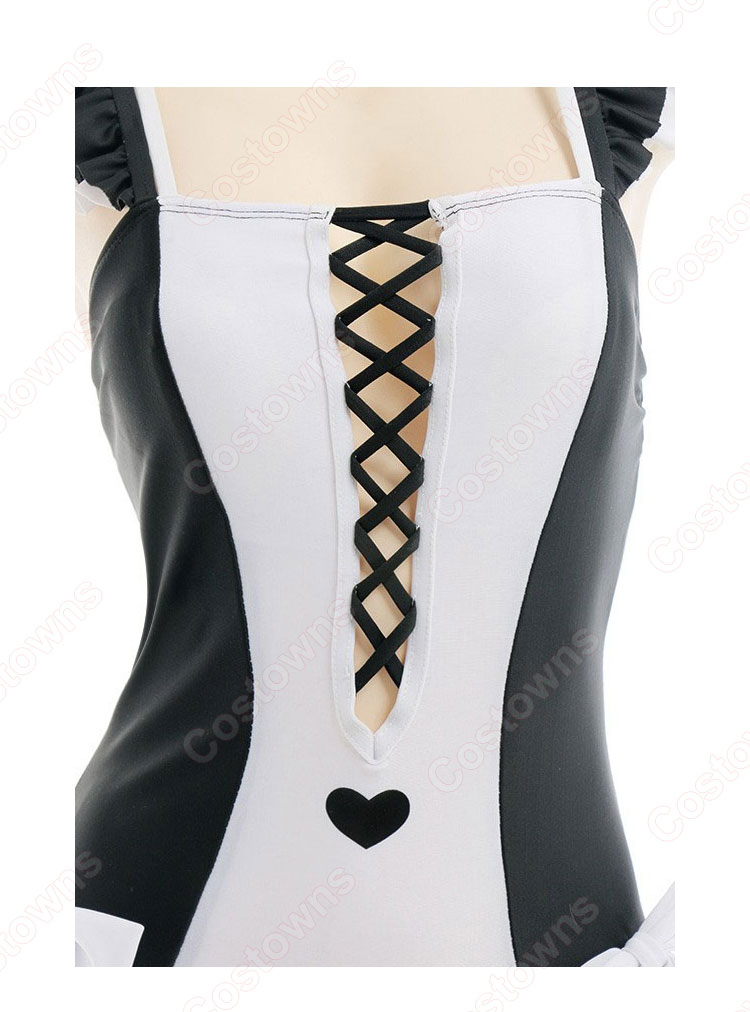 メイド 水着 黒と白のメイド服 可愛い レオタード 水着ボディスーツ-5