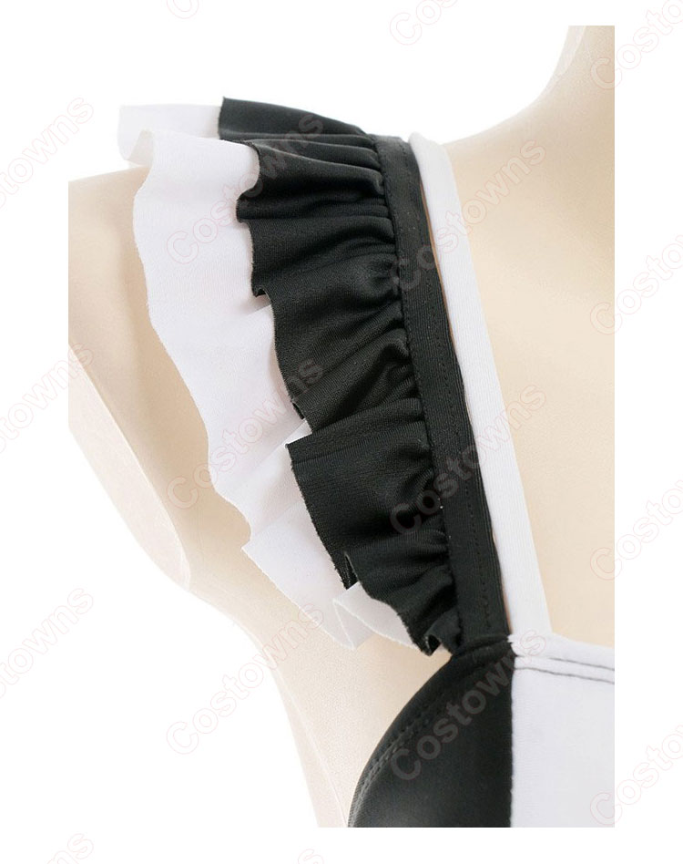 メイド 水着 黒と白のメイド服 可愛い レオタード 水着ボディスーツ-6