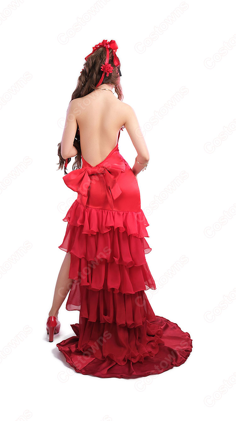 ファイナルファンタジーVII エアリス・ゲインズブール コスプレ衣装 赤 ドレス-4