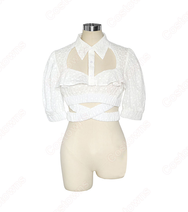 BLACKPINK LISA ジャズダンス衣装 韓国 アイドル ダンス服 日常着 半袖 パフスリーブ 襟付き カットアウト クロップドトップス-2