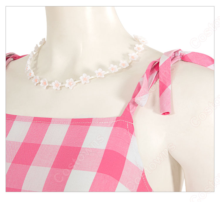 実写化映画 バービー コスプレ衣装 ピンク チェック柄 ワンピース-5