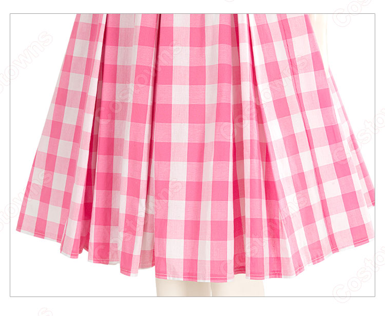実写化映画 バービー コスプレ衣装 ピンク チェック柄 ワンピース-10