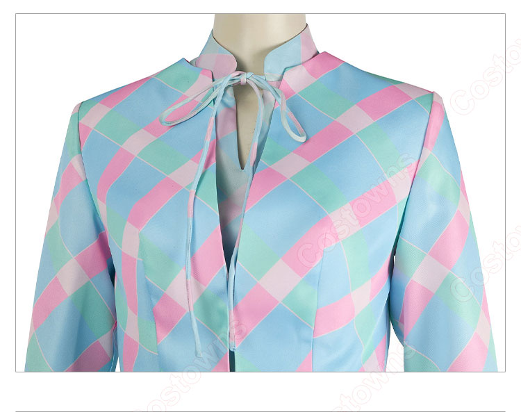 実写化映画 バービー コスプレ衣装 ブルーチェックドレス-6