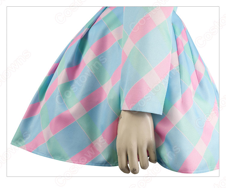 実写化映画 バービー コスプレ衣装 ブルーチェックドレス-10