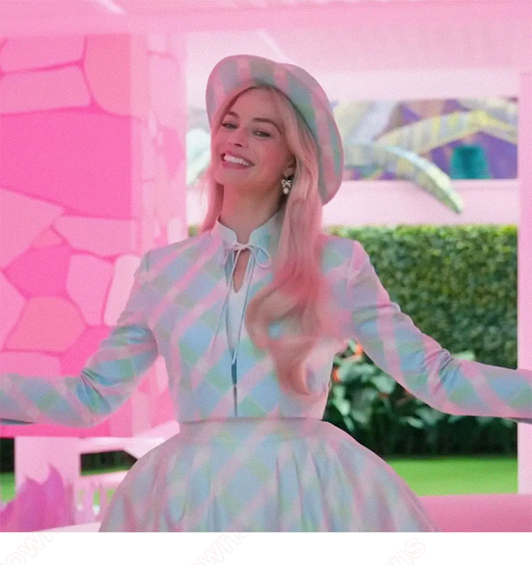 実写化映画 バービー コスプレ衣装 ブルーチェックドレス-1