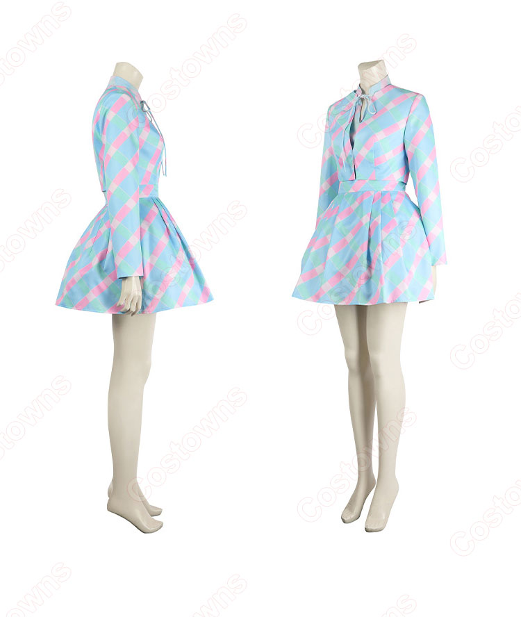 実写化映画 バービー コスプレ衣装 ブルーチェックドレス-5