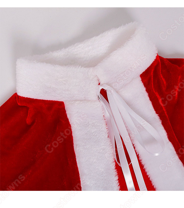 2023 クリスマス ワンピース クリスマスドレス 長袖 マント 仮装 サンタコスプレ 4点セット(マント、ワンピース、ベルト、帽子)-5