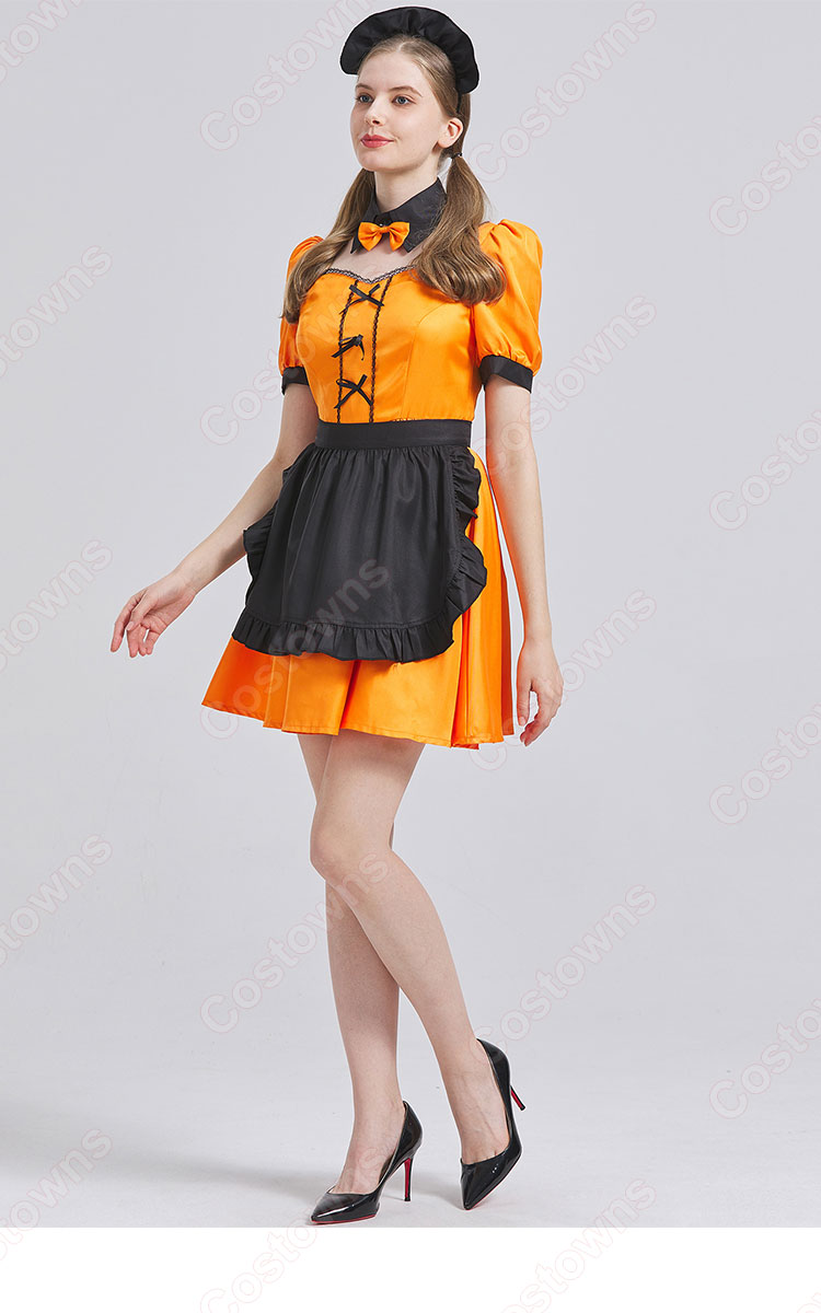 ハロウィン衣装 メイド服 コスプレ 衣装 レディース 大人用 女性用 変装 仮装 4点セット(カチューシャ、つけ襟、ワンピース、エプロン)-5
