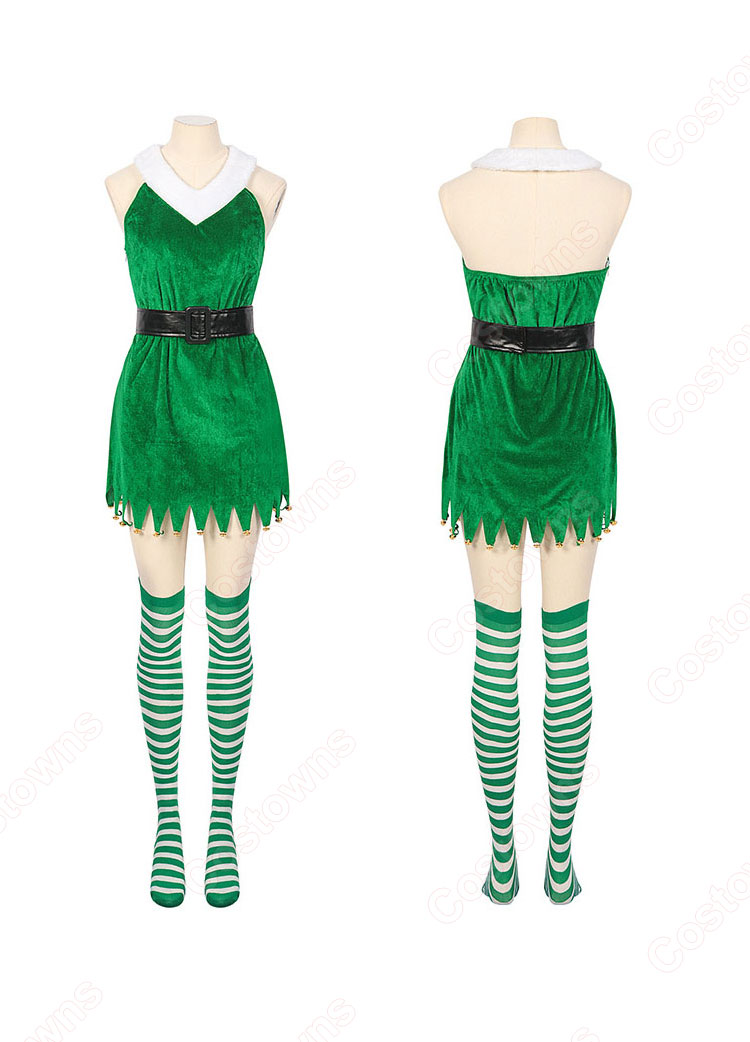 2023 クリスマス 緑 セクシー ワンピース ホルターネック ドレス テーマパーティー衣装 演出服 サイズ S~XXL - Costowns