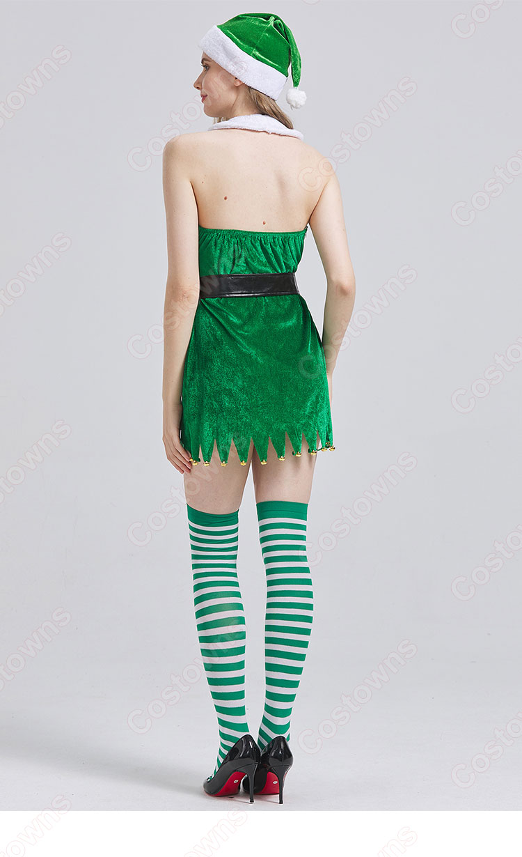 2023 クリスマス 緑 セクシー ワンピース ホルターネック ドレス テーマパーティー衣装 演出服 サイズ S~XXL-6