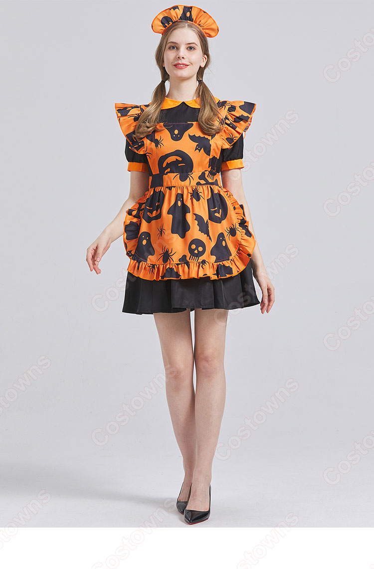 ハロウィン衣装 メイド服 カボチャ スカート コスプレ 衣装 レディース 大人用 女性用 変装 仮装-1