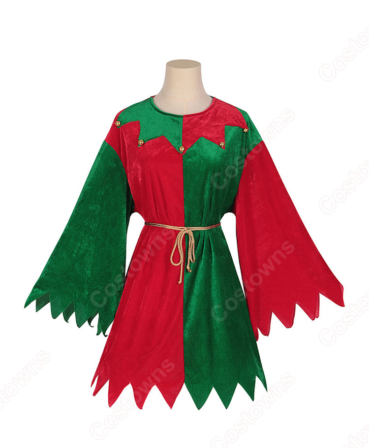 2023 クリスマス衣装 ワンピース テーマパーティー衣装 サンタコスプレ 3点セット(帽子、紐飾り、ワンピース)-1