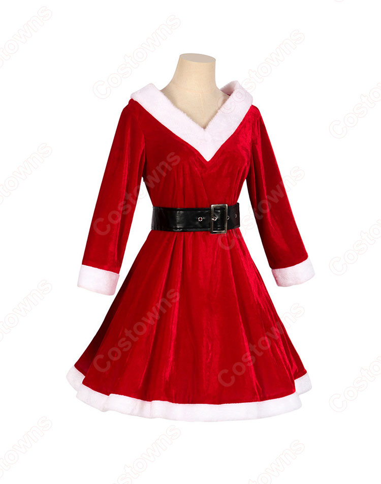 2023 クリスマス衣装 コスプレ テーマパーティー衣装 長袖 Vネック ワンピース-2