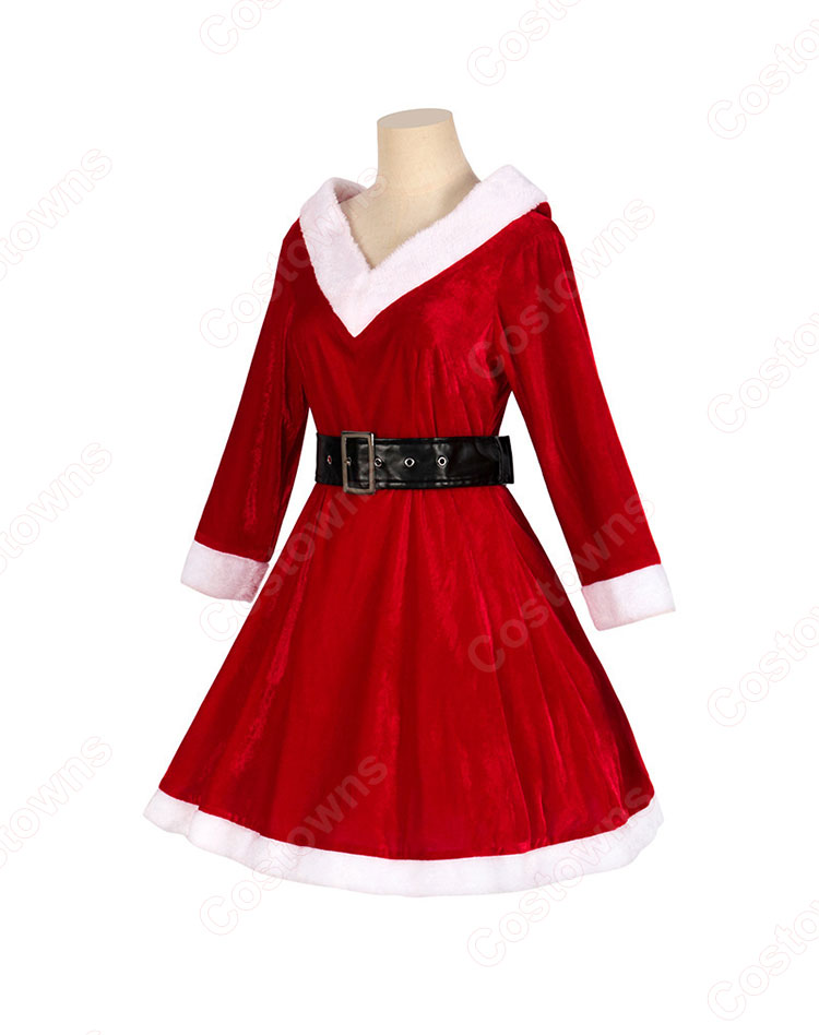 2023 クリスマス衣装 コスプレ テーマパーティー衣装 長袖 Vネック ワンピース-3