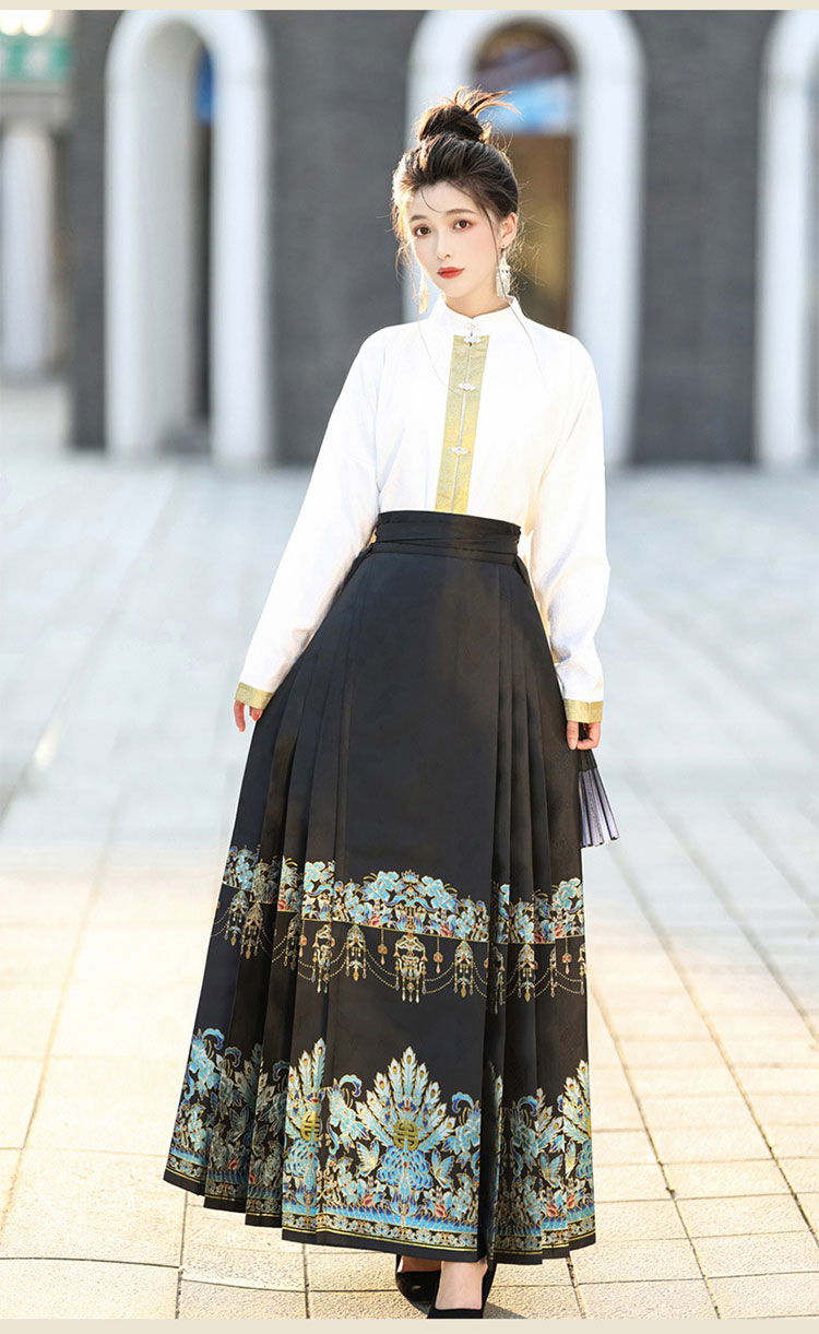 中華 漢服 馬面裙 中華風 スカート 2点 セット(立襟トップス、スカート)-20
